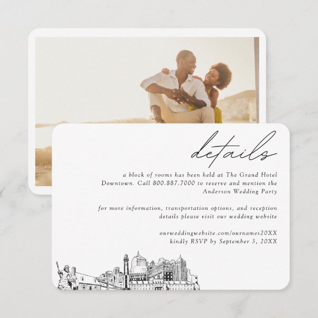 Carte D'accompagnement Virginia Beach Wedding Hotel Détails du bloc de ch (Devant / Derrière)