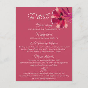 Carte D'accompagnement Viva Magenta, Détails du mariage floral