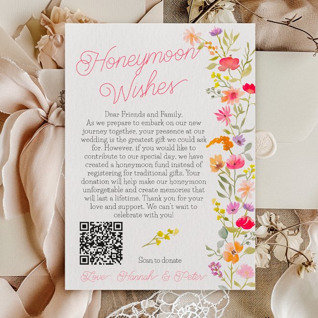 Carte D'accompagnement Vœux de lune de miel fleurs sauvages douche de mar (Honeymoon wishes wildflowers floral bridal shower enclosure card)