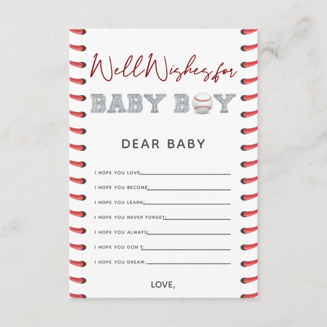Carte D'accompagnement Voeux pour le Baby shower de baseball bébé (Devant)