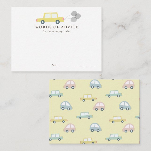 Carte D'accompagnement Voiture avec Balloons Conseil Baby shower Jaune (Devant / Derrière)