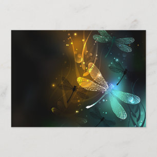 Carte D'accompagnement Vol de libellule verte lumineuse