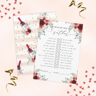 Carte D'accompagnement Voulait-Elle Plaire Vin Rouge Floral Jeu