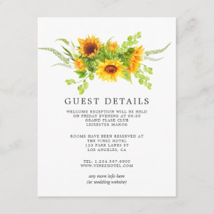Carte D'accompagnement Watercolor Boho Sunflowers Mariage Détails au suje