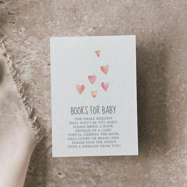 Carte D'accompagnement Watercolor Hearts Girl Baby shower Livres pour béb (Créateur téléchargé)