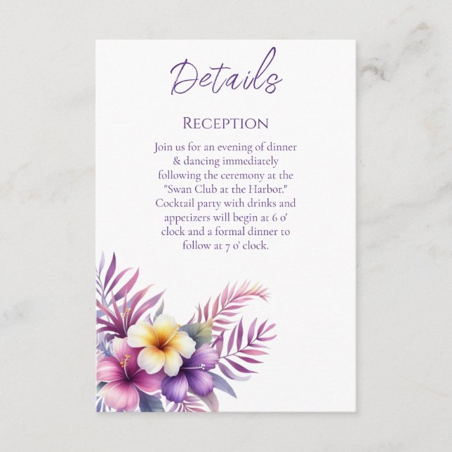 Carte D'accompagnement Watercolor Island Romance-Mariage Détails- (Devant)