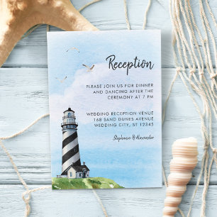 Carte D'accompagnement Watercolor Lighthouse Réception de mariage nautiqu