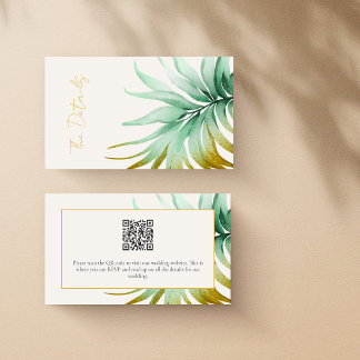 Carte D'accompagnement Watercolor Palm Destination Wedding QR Code Detail