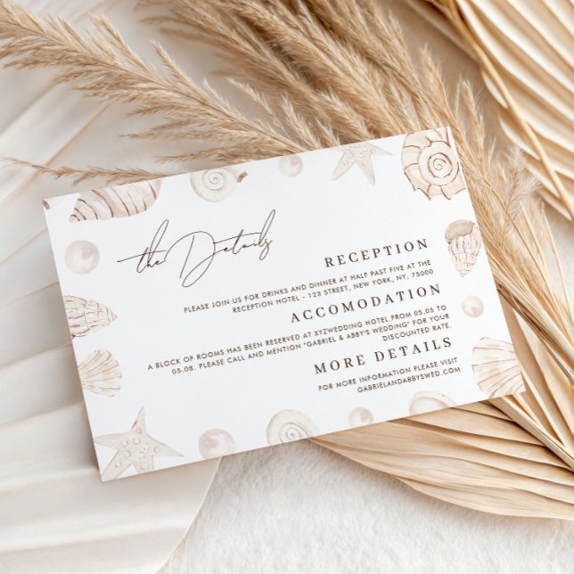 Carte D'accompagnement Watercolor Seashells Nautical Wedding Details (Créateur téléchargé)