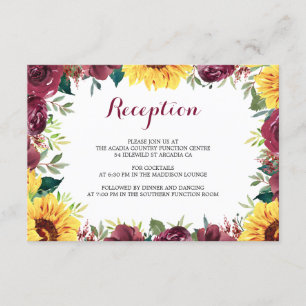 Carte D'accompagnement Watercolor Sunflower Réception de mariage frontali
