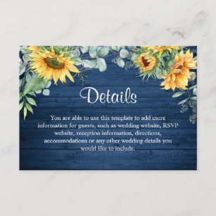 Carte D'accompagnement Watercolor Sunflowers Eucalyptus Détails du Mariag