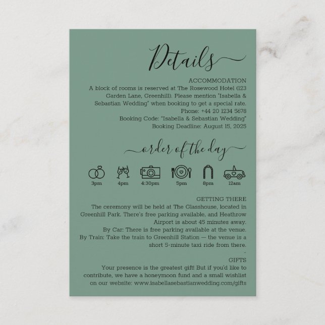 Carte D'accompagnement Wedding Cadet Blue Green Details (Devant)