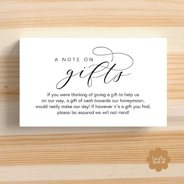 Carte D'accompagnement Wedding Honeymoon Fund, A Note on Gifts (Wedding Honeymoon Fund, A Note on Gifts, Wish, Cash, Modern Minimal Enclosure Card in Black White)