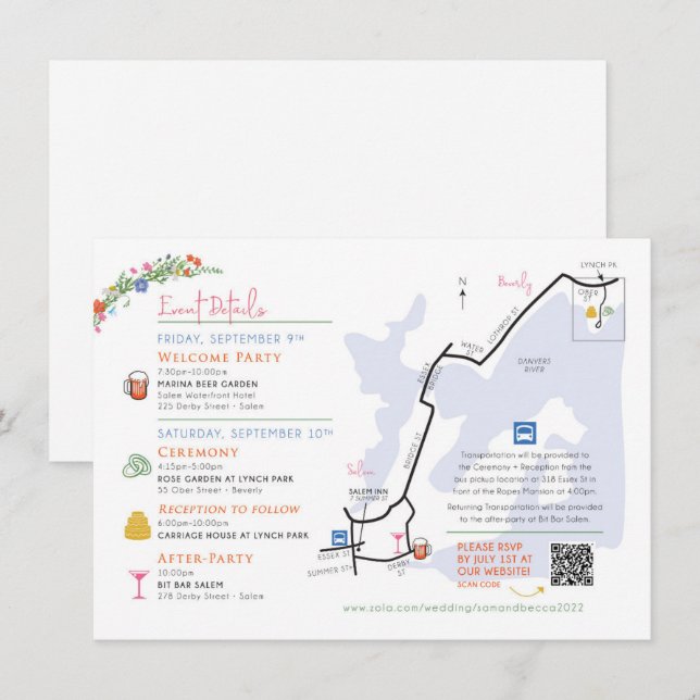 Carte D'accompagnement Wedding Map Enclosure Card - Custom Design Rebecca (Devant / Derrière)