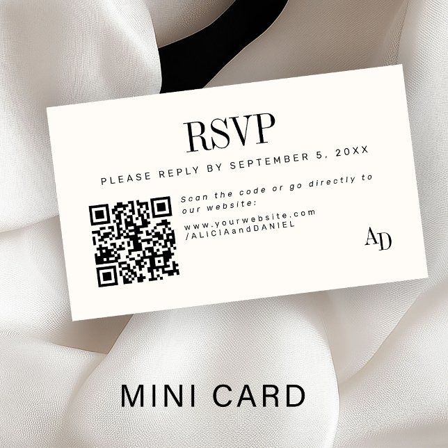 Carte D'accompagnement Wedding RSVP insert QR code ivory black enclosure (Créateur téléchargé)