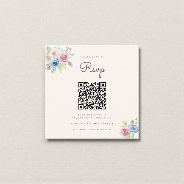 Carte D'accompagnement  Wedding Website RSVP QR Code Photo pastel florals (Créateur téléchargé)