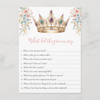 Carte D'accompagnement What Did the Groom Say queen Bridal Shower Game