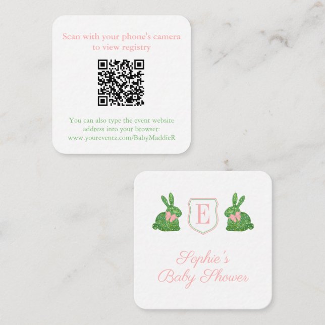 Carte D'accompagnement Whimisical Main peint Boxwood Bunny QR Code (Devant / Derrière)
