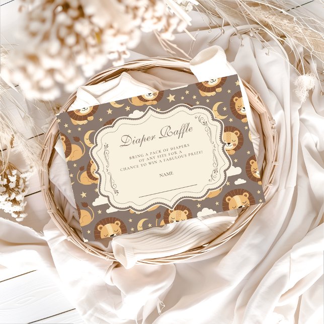 Carte D'accompagnement Whimsical Neutral Safari Lion Baby Diapper Raffle (Créateur téléchargé)