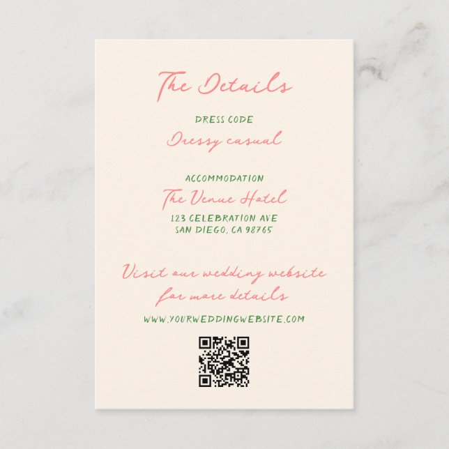Carte D'accompagnement Whimsical Quirky Mariage manuscrit Détails (Devant)