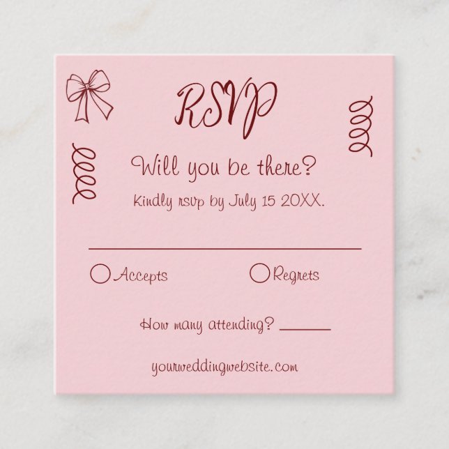 Carte D'accompagnement Whimsical Quirky Squigles Mariage rose RSVP (Devant)