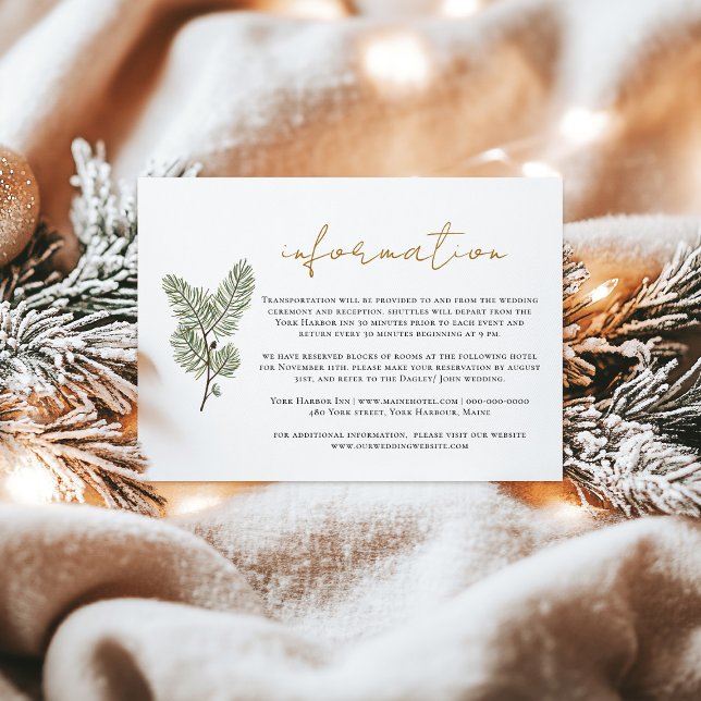 Carte D'accompagnement Whimssical Green et Gold Pine Cone info Mariage (Créateur téléchargé)