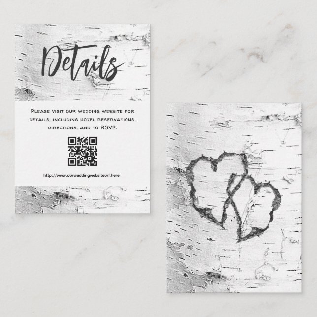 Carte D'accompagnement White Birch Details QR code Wedding Enclosure (Devant / Derrière)