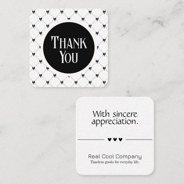 Carte D'accompagnement White & Black Bow Monogram Thank You Card (Devant / Derrière)