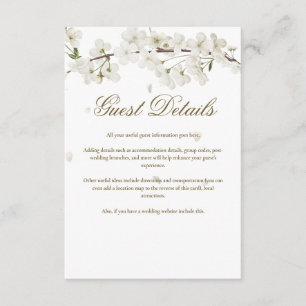 Carte D'accompagnement White Blossom Floral Informations sur l'invité