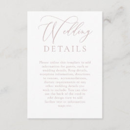 Carte D'accompagnement White & Dusty rose moderne Détails du Mariage