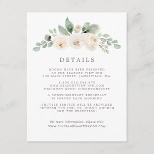Carte D'accompagnement White Floral Botanical Mariage Détails de l'invité