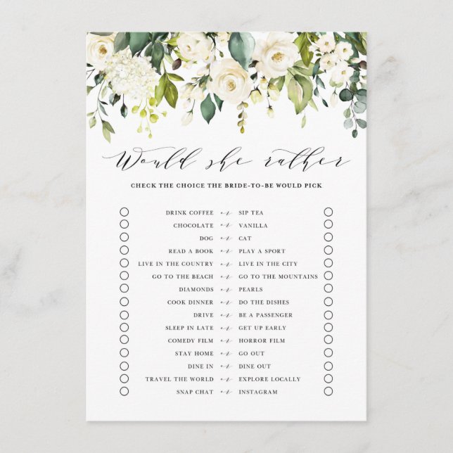 Carte D'accompagnement White Floral Voudrait-Elle Plutôt Fête des mariées (Devant)