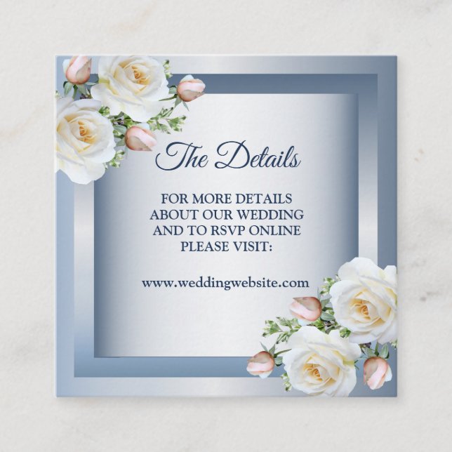 Carte D'accompagnement White Flowers Elegant Blue Gray Detail (Devant)