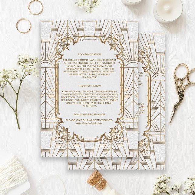 Carte D'accompagnement White Gold Great Gatsby Art Déco Détails du Mariag (Créateur téléchargé)