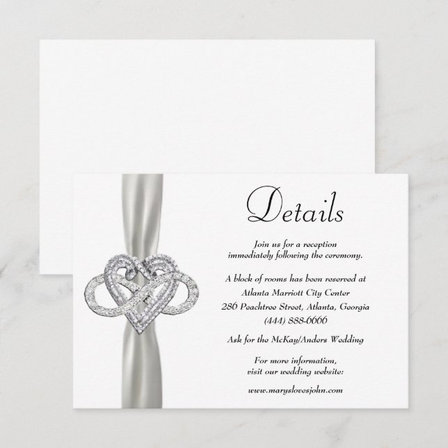 Carte D'accompagnement White Ribbon Infinity Heart Détails du Mariage (Devant / Derrière)