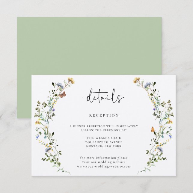 Carte D'accompagnement Wild Meadow Wreath Détails du Mariage (Devant / Derrière)