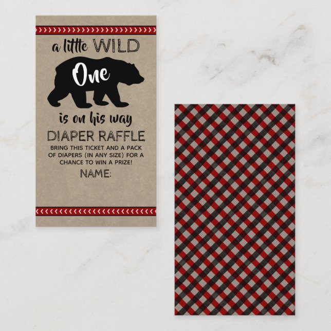 Carte D'accompagnement Wild One Boys Baby shower Déchets Raffle (Devant / Derrière)
