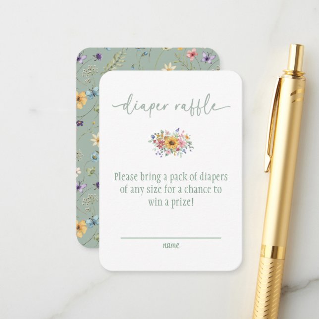 Carte D'accompagnement Wildflower Solid Green Baby Shower Diaper Raffle  (Devant/Arrière en situation)