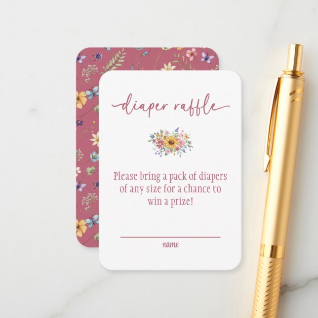 Carte D'accompagnement Wildflower Solid Rose Baby Shower Diaper Raffle  (Devant/Arrière en situation)