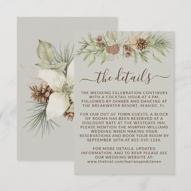 Carte D'accompagnement Winter Beige Details RSVP Website Mariage (Devant / Derrière)