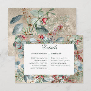 Carte D'accompagnement Winter Christmas Greenery Gold Détails Mariage