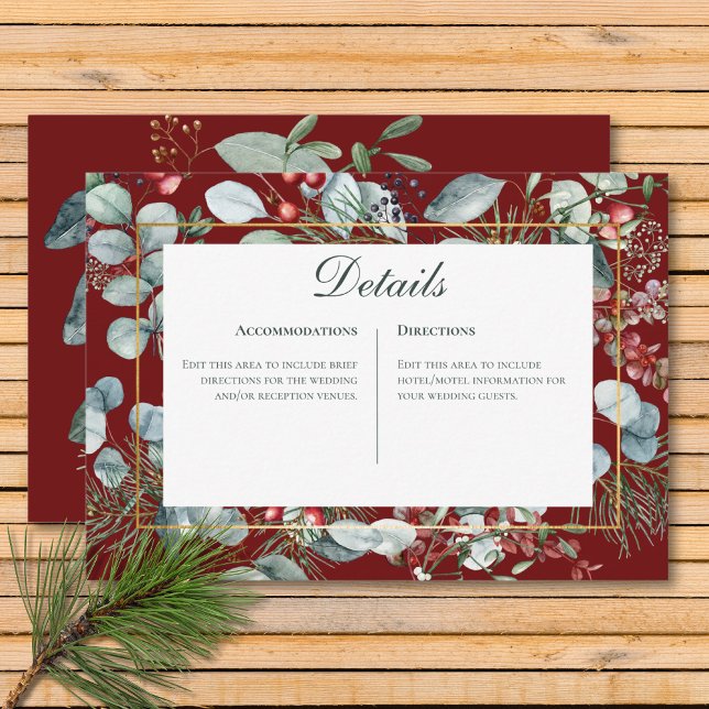 Carte D'accompagnement Winter Christmas Greenery Red Mariage Détails (Winter Christmas Greenery Red Wedding Details Enclosure Card)