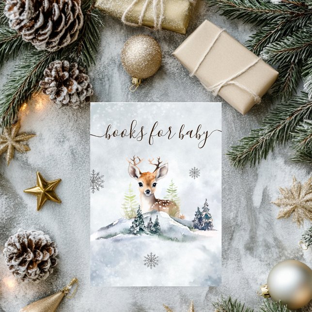 Carte D'accompagnement Winter Forest Baby Deer Baby shower Livres pour bé (Winter Forest Baby Deer Baby Shower Books for Baby Enclosure Card)
