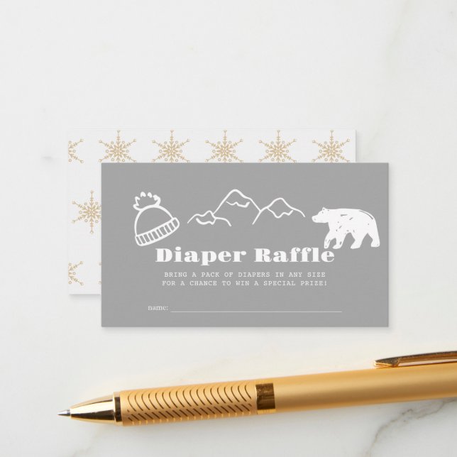 Carte D'accompagnement Winter Gray Hand-Drawn Baby Diaper Raffle Ticket (Devant/Arrière en situation)