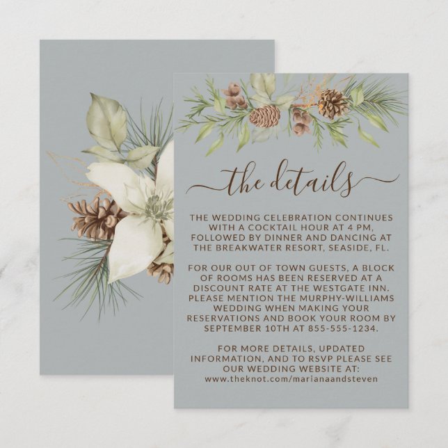 Carte D'accompagnement Winter Grey Détails Mariage du site Web RSVP (Devant / Derrière)
