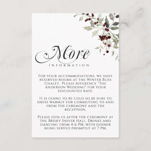 Carte D'accompagnement Winter Holly Berry More Information Wedding (Devant)
