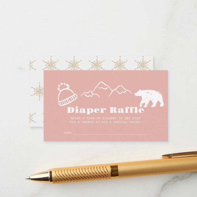 Carte D'accompagnement Winter Pink Hand-Drawn Baby Diaper Raffle Ticket (Devant/Arrière en situation)