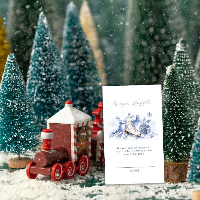 Carte D'accompagnement Winter Snowflake Skate Diaper Raffle Baby Shower (Winter Snowflake Skate Diaper Raffle Baby Shower Enclosure Card)