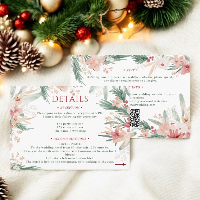 Carte D'accompagnement Winter Wonderland Floral Christmas Détails du Mari (Winter Wonderland Floral Christmas Wedding Details Enclosure Card)