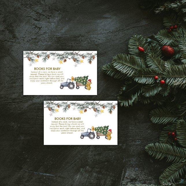 Carte D'accompagnement Winter X'mas Tree Tractor Bear Books Baby Shower (Winter X'mas Tree Tractor Bear Books Baby Shower Enclosure Card)